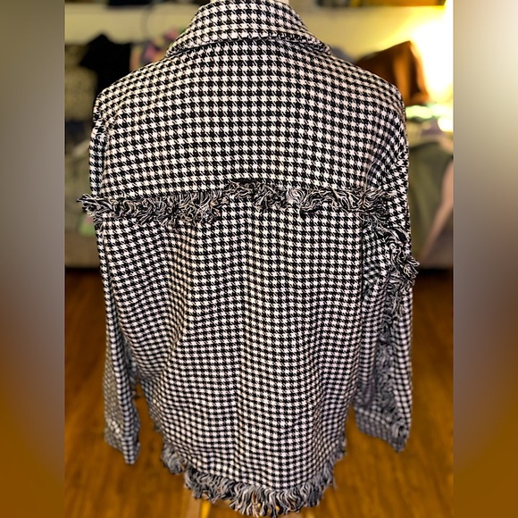 🆕🌿🖤FANTASTIC FAWN: Houndstooth Button Down Fringe Detail Jacket SMALL - Picture 4 of 6